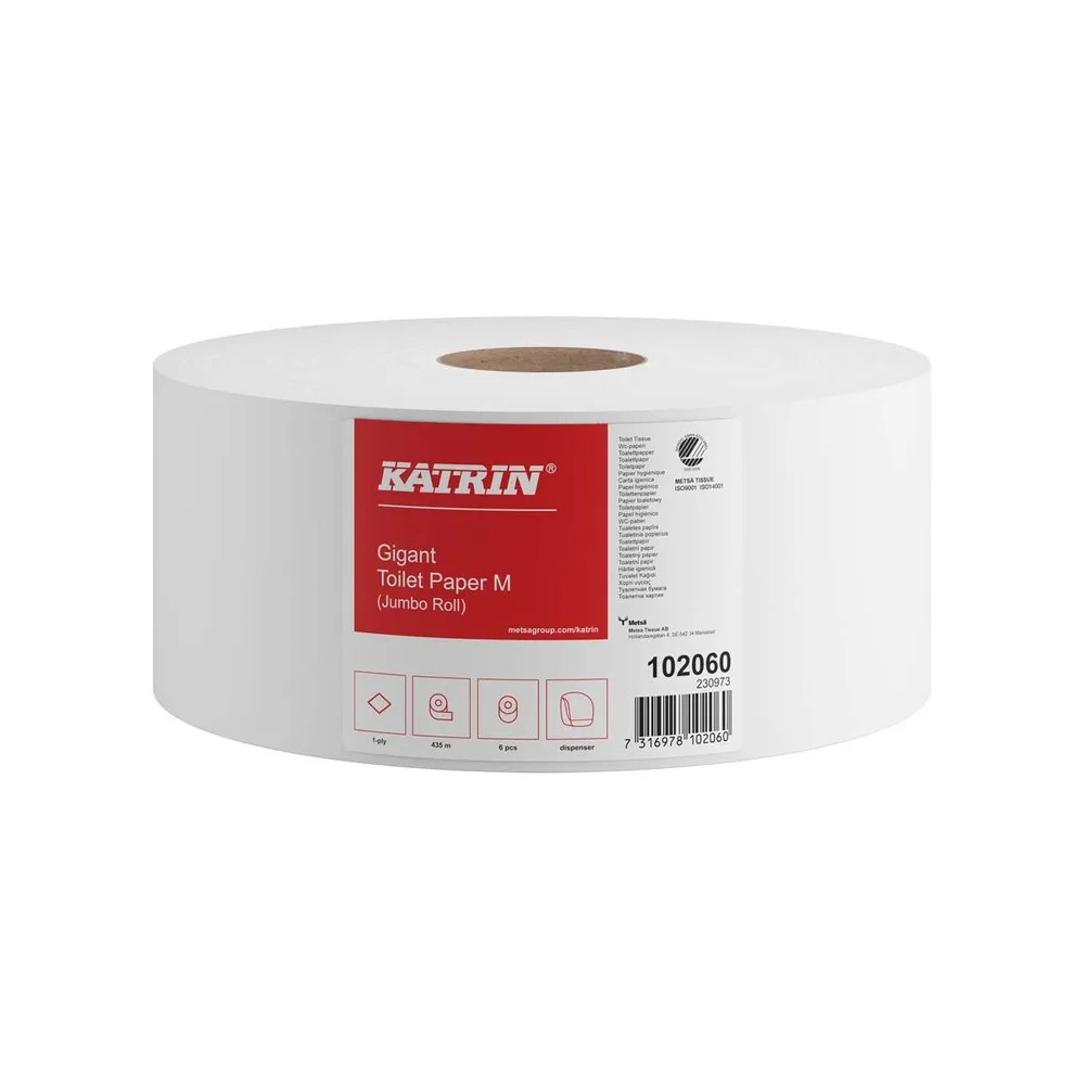 Produktbild för Katrin Basic Gigant M - toalettpapper - rulle - 435 m - benvit (paket om 6)