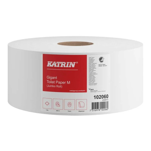 KATRIN Katrin Basic Gigant M - toalettpapper - rulle - 435 m - benvit (paket om 6)