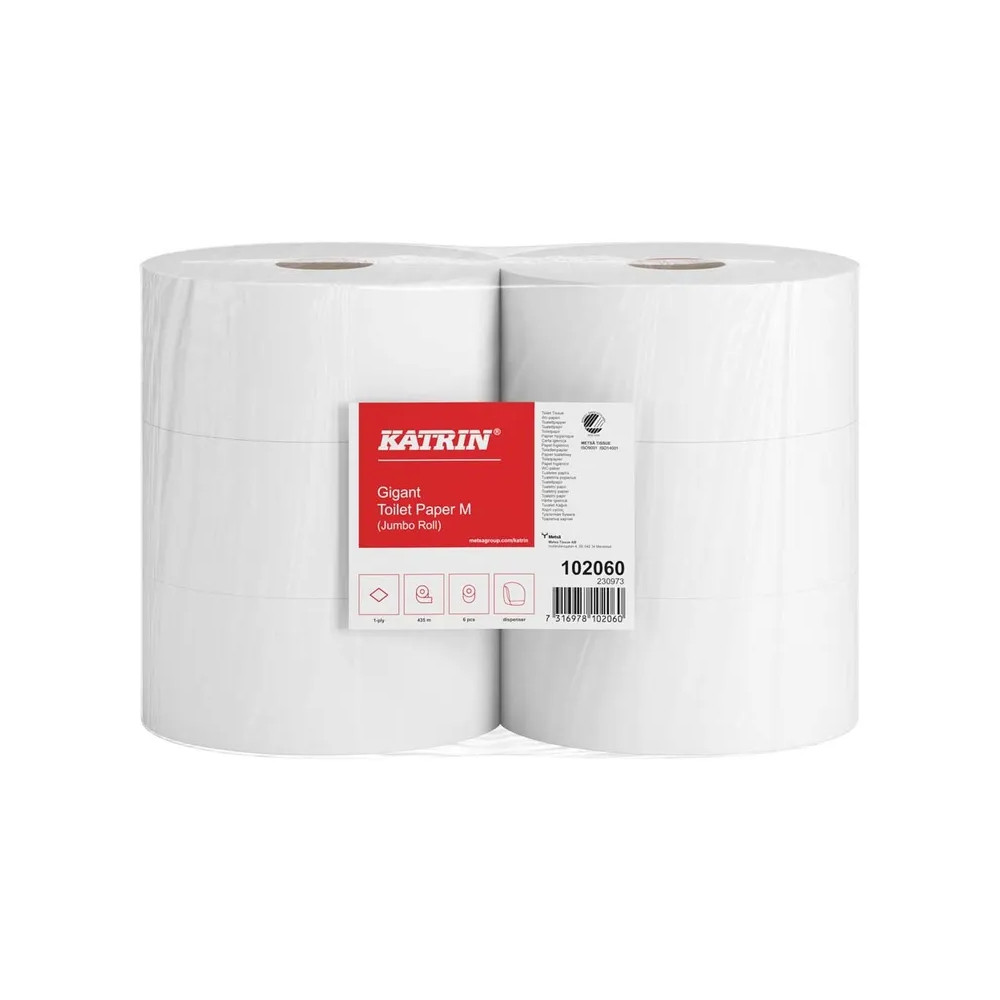 Produktbild för Katrin Basic Gigant M - toalettpapper - rulle - 435 m - benvit (paket om 6)