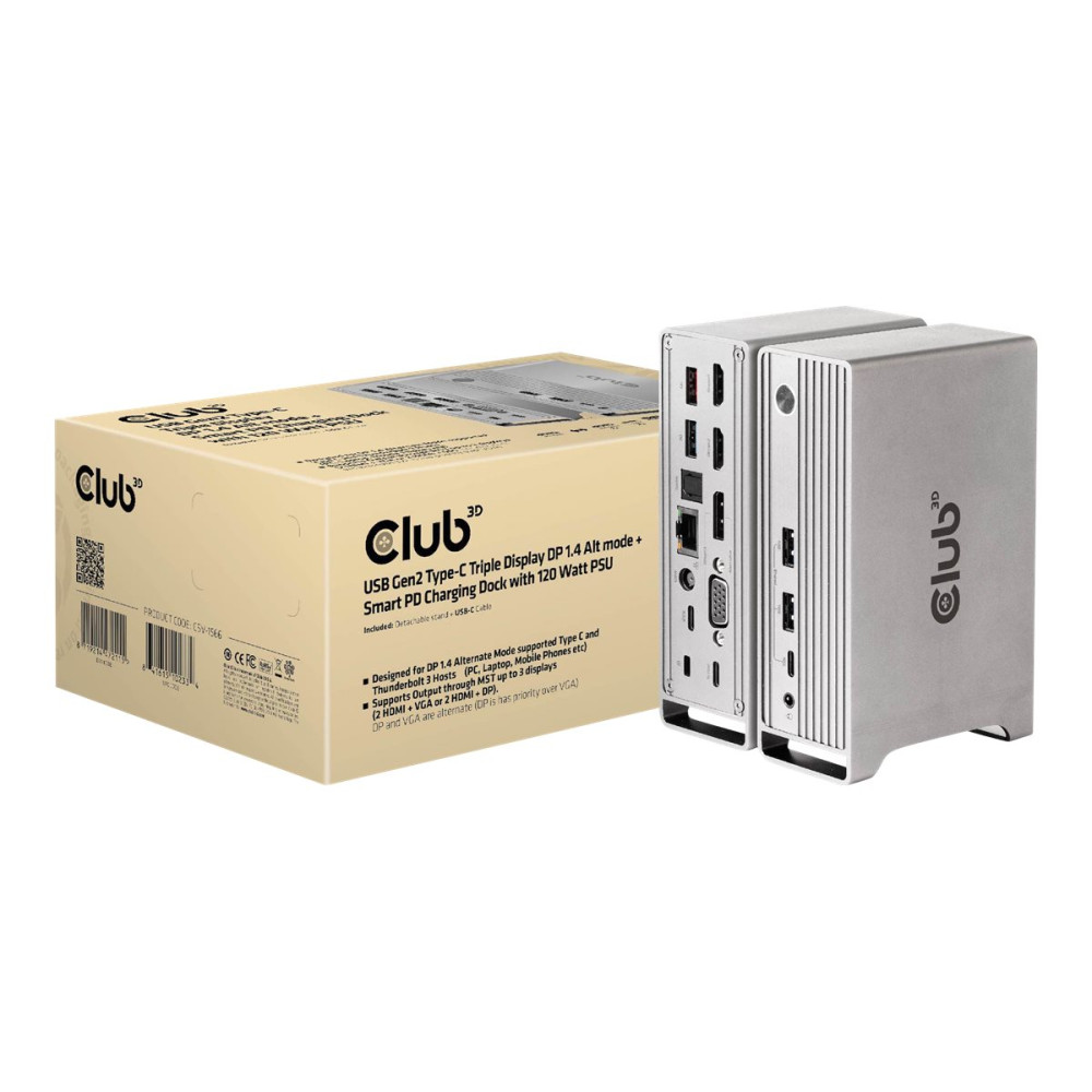 Produktbild för Club 3D - dockningsstation - USB-C - VGA, 2 x HDMI, DP - 1GbE