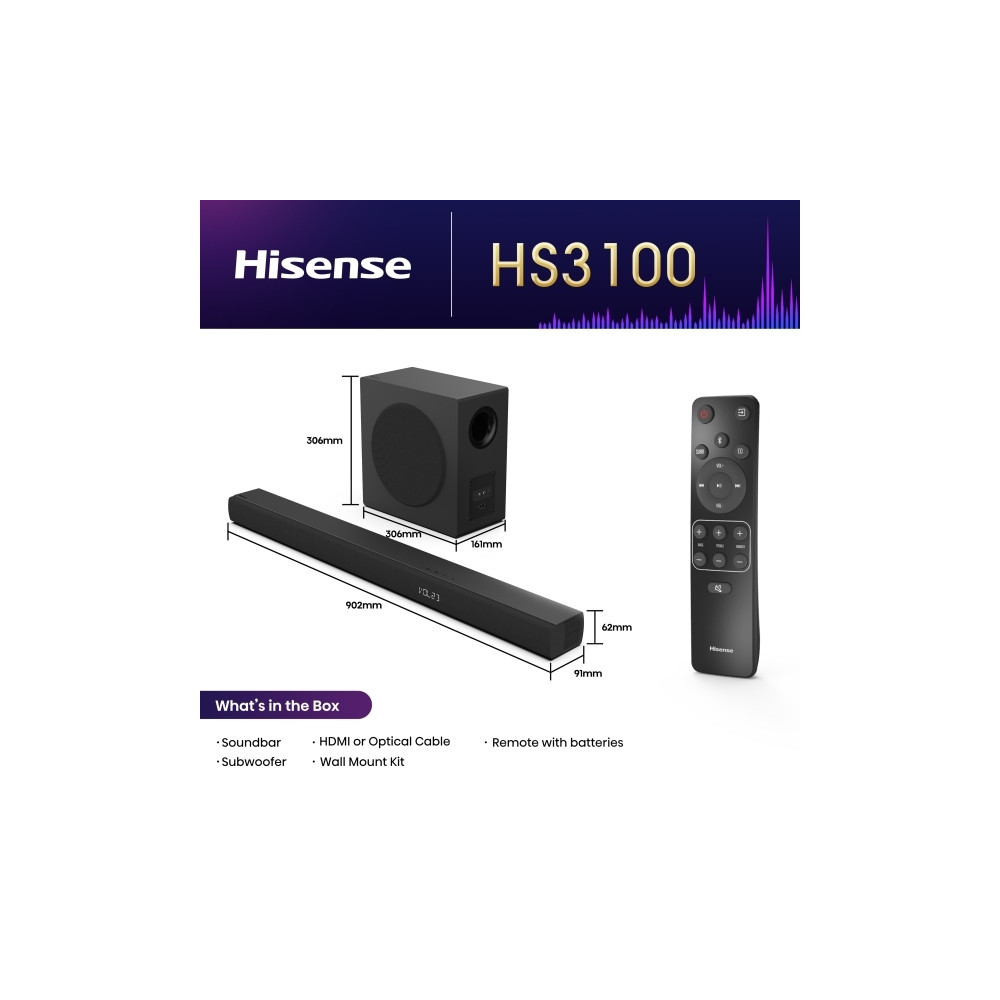 Produktbild för Hisense HS3100 - soundbar - för tv - trådlös