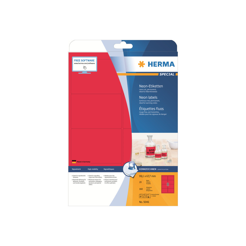 Produktbild för HERMA Special - fluorescerande etiketter - matt - 160 etikett (er) - 99.1 x 67.7 mm