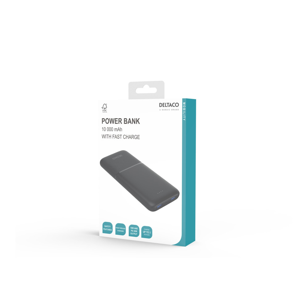 Produktbild för DELTACO trådlös powerbank - Li-pol - USB-C, 2 x USB - 20 Watt