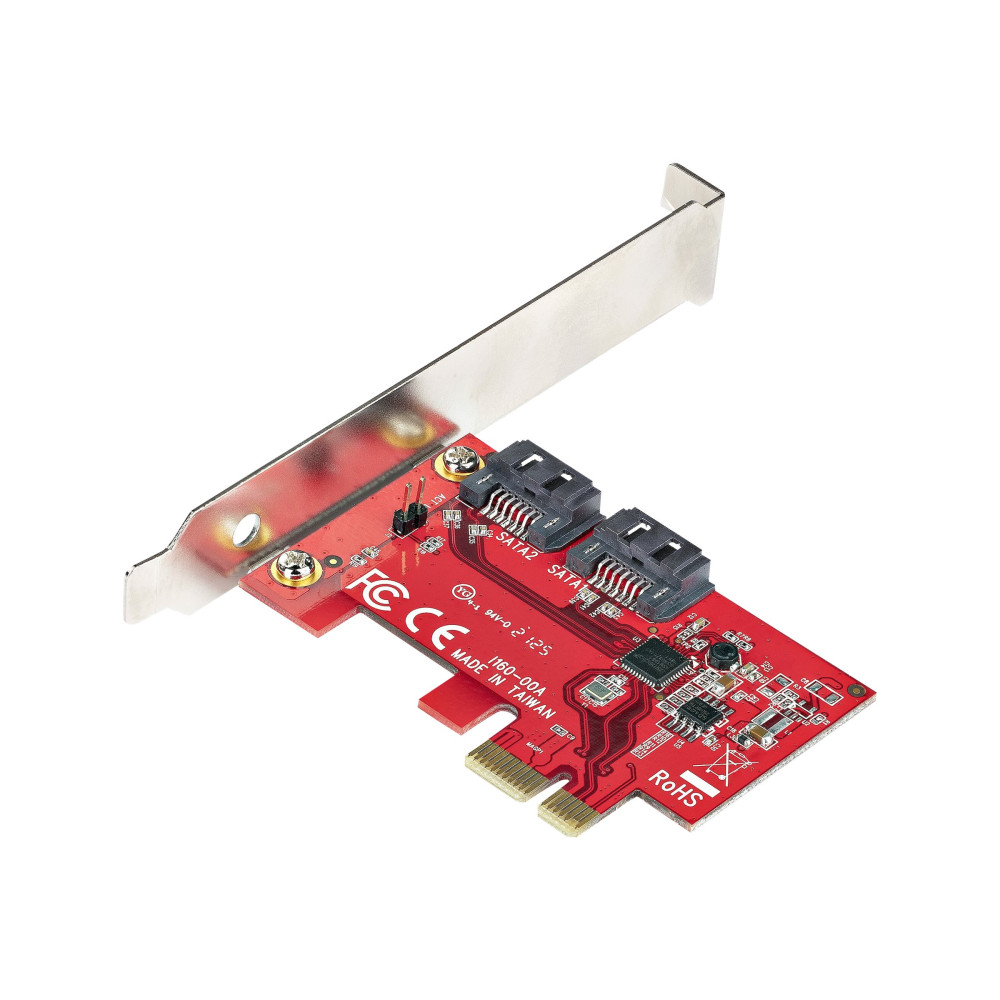 Produktbild för StarTech.com SATA PCIe-kort - 2-portars PCIe SATA-expansionskort - 6 Gbps - Hel-/lågprofil - PCI Express till SATA-adapter/-kontroller - ASM1061 icke-RAID-drift - PCIe till SATA-omvandlare - kontrollerkort - SATA 6Gb/s - PCIe 2.0 x1