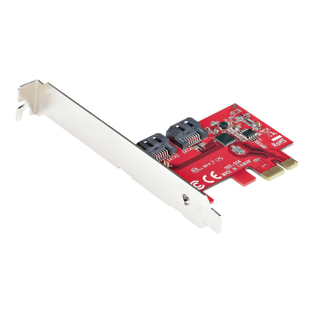 Produktbild för StarTech.com SATA PCIe-kort - 2-portars PCIe SATA-expansionskort - 6 Gbps - Hel-/lågprofil - PCI Express till SATA-adapter/-kontroller - ASM1061 icke-RAID-drift - PCIe till SATA-omvandlare - kontrollerkort - SATA 6Gb/s - PCIe 2.0 x1