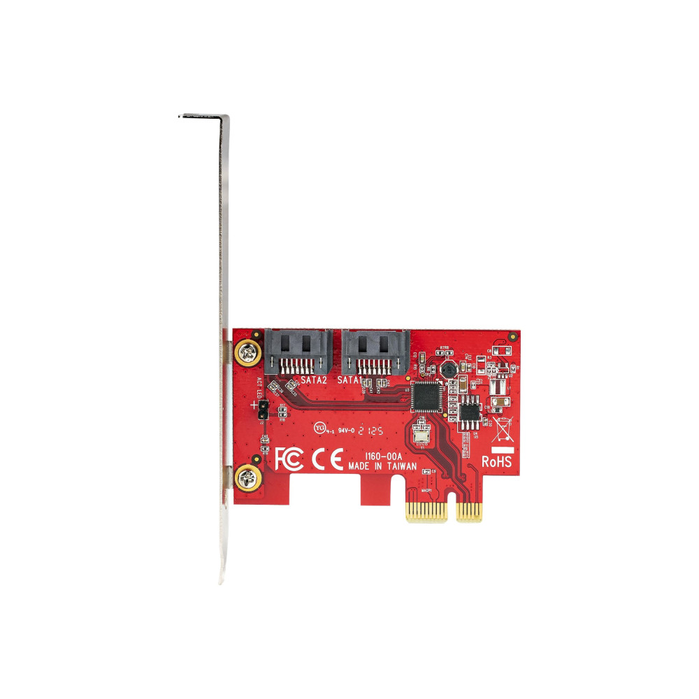 Produktbild för StarTech.com SATA PCIe-kort - 2-portars PCIe SATA-expansionskort - 6 Gbps - Hel-/lågprofil - PCI Express till SATA-adapter/-kontroller - ASM1061 icke-RAID-drift - PCIe till SATA-omvandlare - kontrollerkort - SATA 6Gb/s - PCIe 2.0 x1