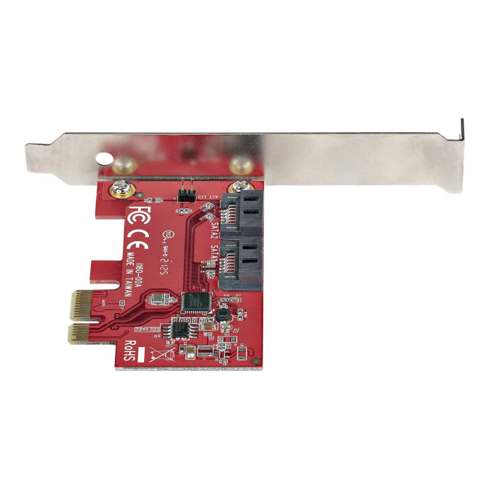 Produktbild för StarTech.com SATA PCIe-kort - 2-portars PCIe SATA-expansionskort - 6 Gbps - Hel-/lågprofil - PCI Express till SATA-adapter/-kontroller - ASM1061 icke-RAID-drift - PCIe till SATA-omvandlare - kontrollerkort - SATA 6Gb/s - PCIe 2.0 x1