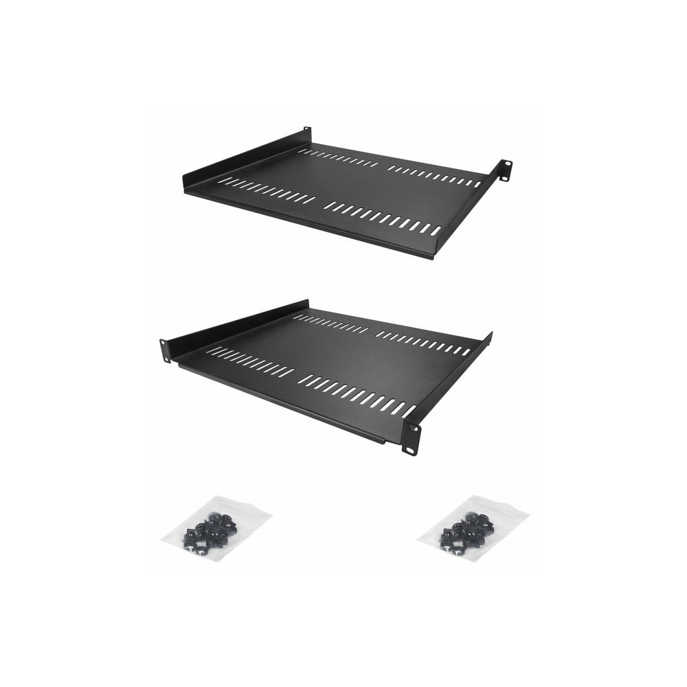 Produktbild för StarTech.com 2-Pack 1U Server Rack Shelf, Vented, 44lb Capacity, 16" Deep (CABSHELF116V2PK) - hylla för rack - 1U