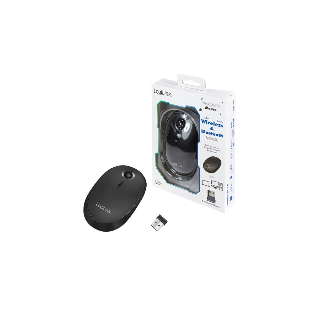 Produktbild för LogiLink - mus - 2.4 GHz, Bluetooth 4.0 - svart