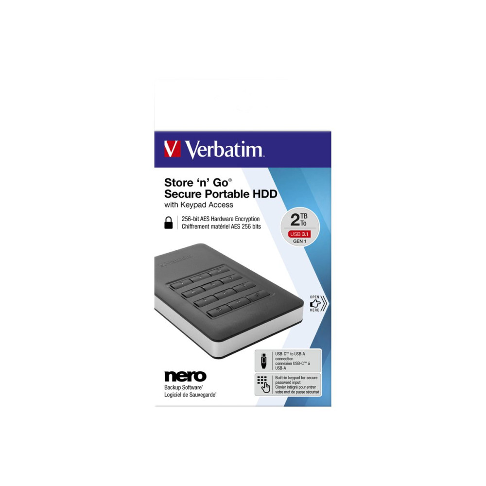 Produktbild för Verbatim Store 'n' Go Secure Portable HDD with Keypad Access - hårddisk - 2 TB - USB 3.1 Gen 1