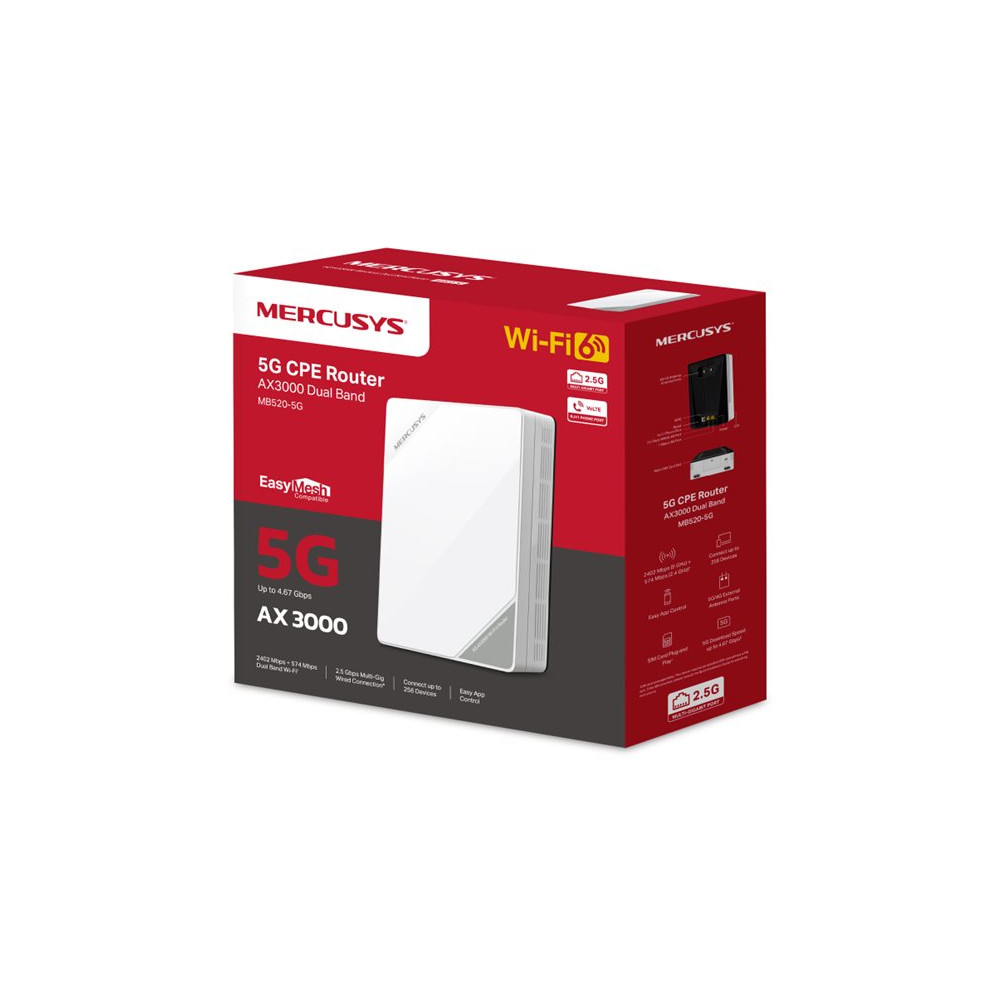 Produktbild för Mercusys MB520-5G V1 - trådlös router - WWAN - Wi-Fi 6, LTE - 5G, 4G - skrivbordsmodell