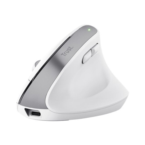 Trust Trust Bayo+ - vertikal mus - flera enheter - 2.4 GHz, Bluetooth - vit