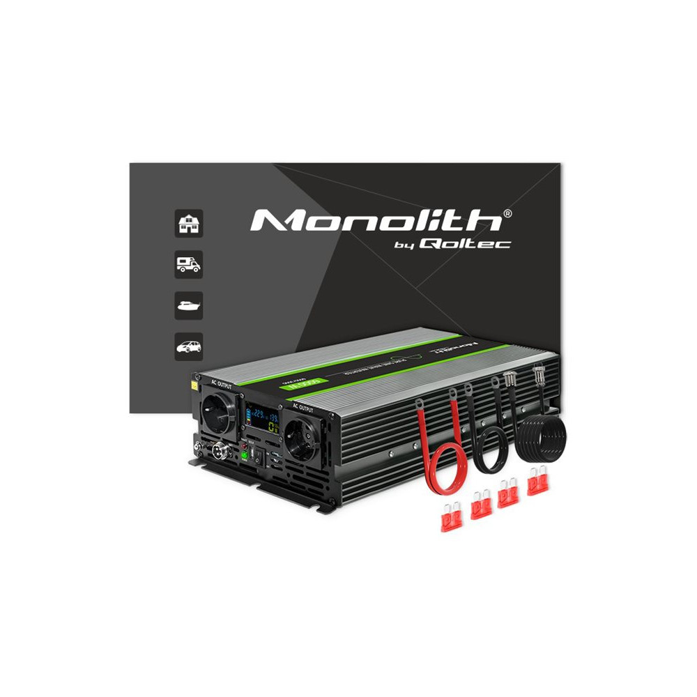 Produktbild för Qoltec Monolith - DC-AC-omriktare - ren sinusvåg, LCD - 3000 watt