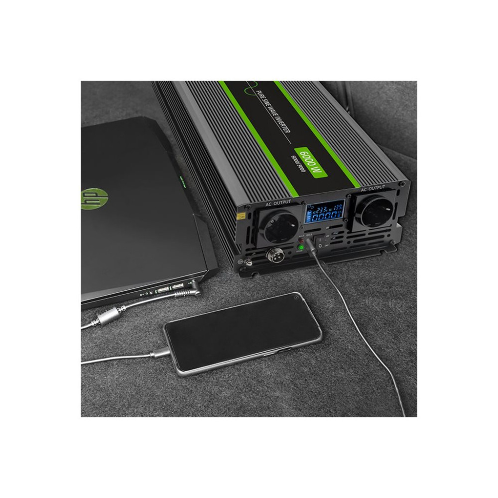 Produktbild för Qoltec Monolith - DC-AC-omriktare - ren sinusvåg, LCD - 3000 watt