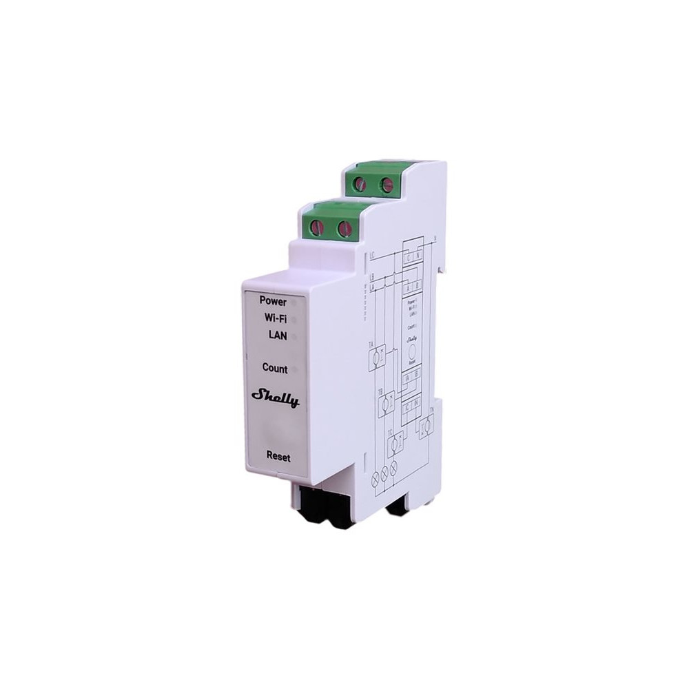 Produktbild för Shelly Pro Series 3EM - ström-/energimätare - 802.11b/g/n, Bluetooth 4.2 - vit
