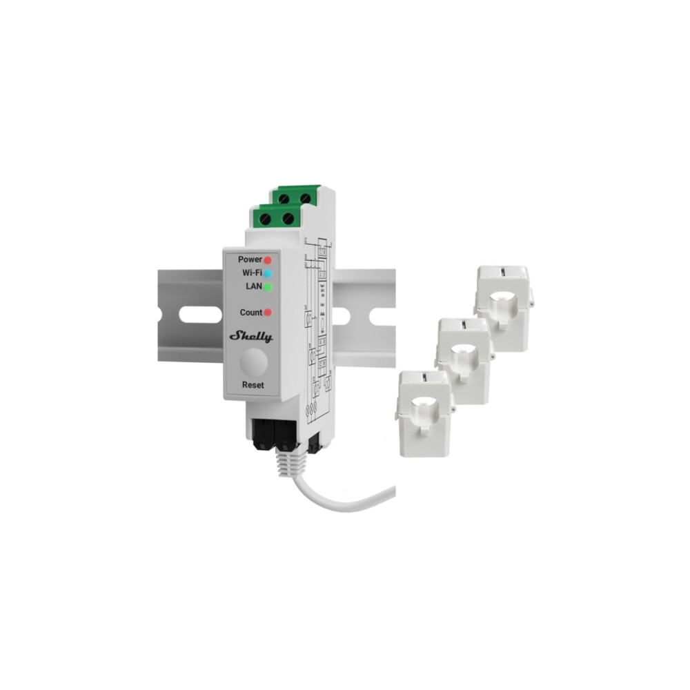Produktbild för Shelly Pro Series 3EM - ström-/energimätare - 802.11b/g/n, Bluetooth 4.2 - vit