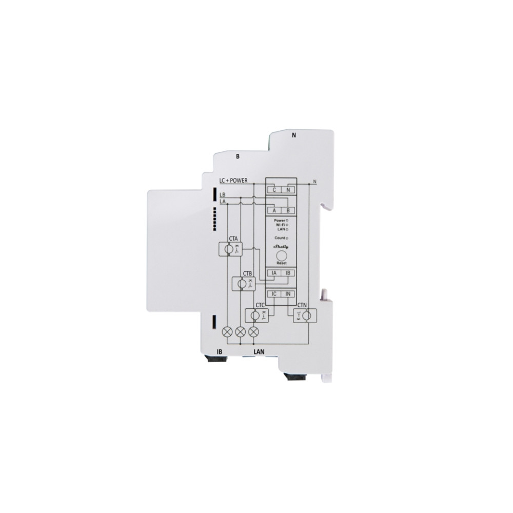 Produktbild för Shelly Pro Series 3EM - ström-/energimätare - 802.11b/g/n, Bluetooth 4.2 - vit