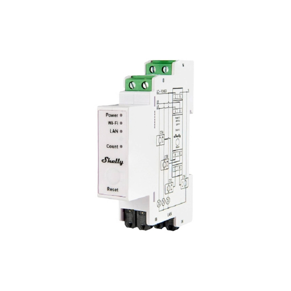 Produktbild för Shelly Pro Series 3EM - ström-/energimätare - 802.11b/g/n, Bluetooth 4.2 - vit