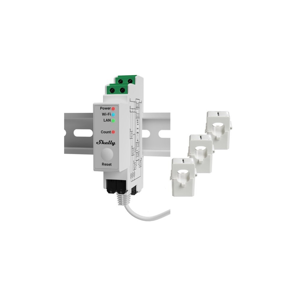 Produktbild för Shelly Pro Series 3EM - ström-/energimätare - 802.11b/g/n, Bluetooth 4.2 - vit