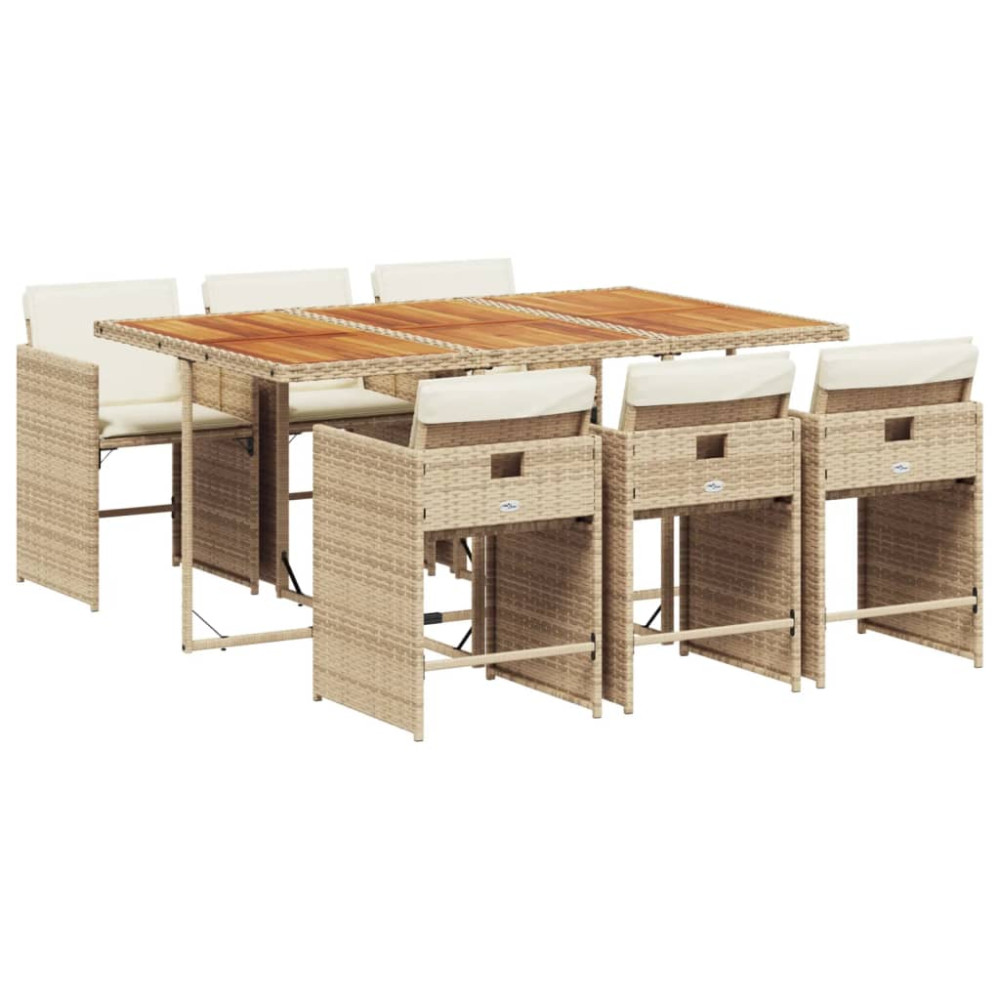 Produktbild för Matgrupp för trädgården med dynor 7 delar beige konstrotting