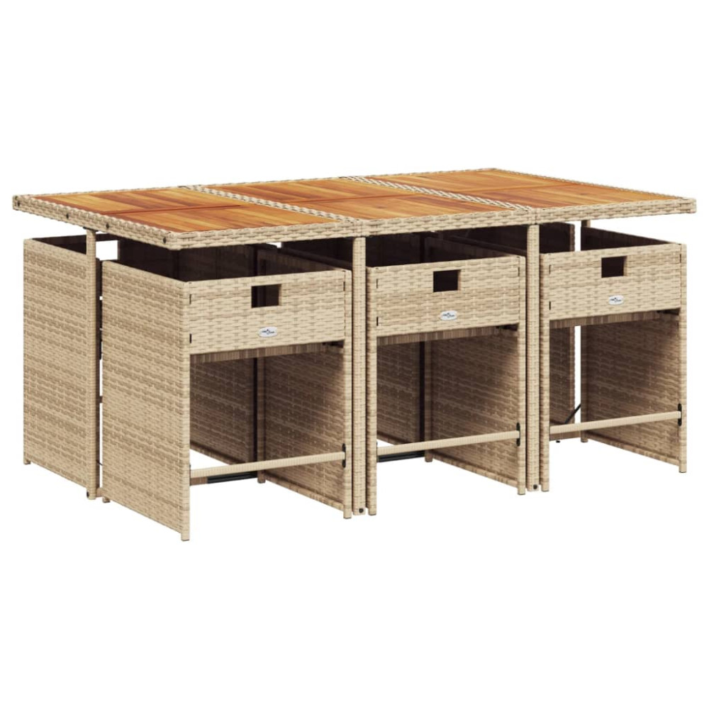 Produktbild för Matgrupp för trädgården med dynor 7 delar beige konstrotting