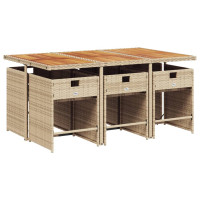 Produktbild för Matgrupp för trädgården med dynor 7 delar beige konstrotting