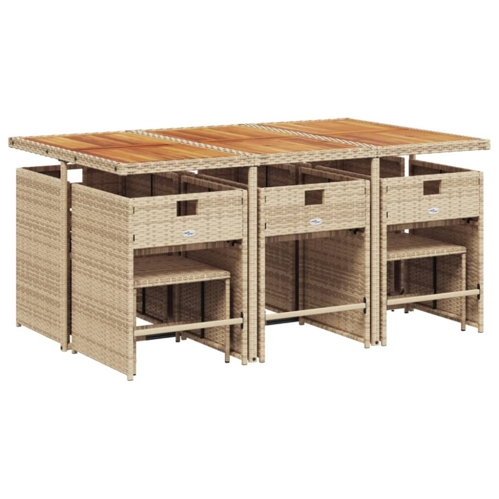 Produktbild för Matgrupp för trädgården med dynor 11 delar beige konstrotting