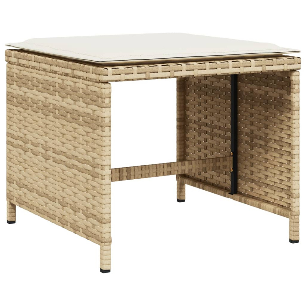 Produktbild för Matgrupp för trädgården med dynor 11 delar beige konstrotting