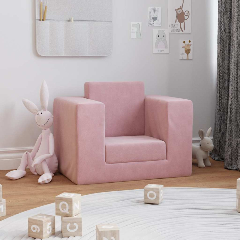 Produktbild för Bäddsoffa för barn rosa mjuk plysch