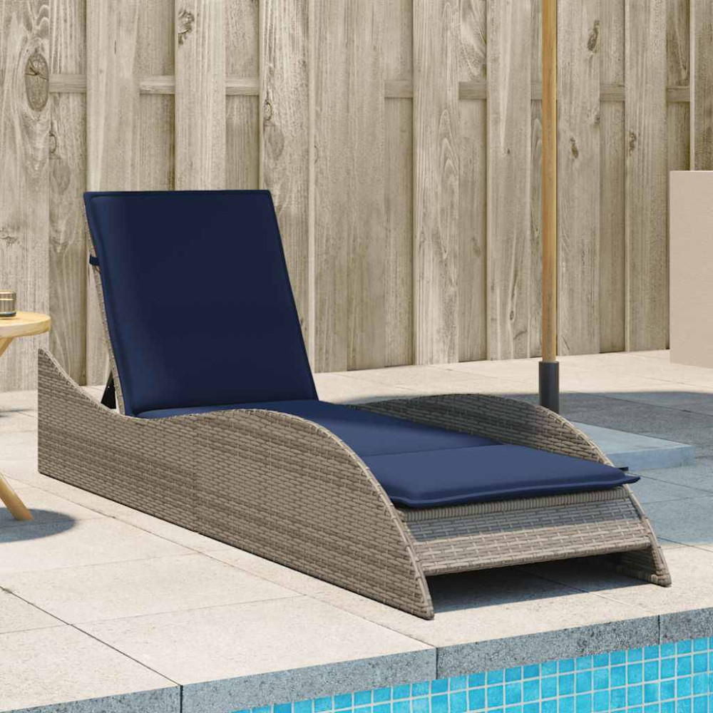 Produktbild för Solsäng med kudde grå 60x205x73 cm konstrotting