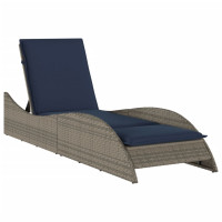 Produktbild för Solsäng med kudde grå 60x205x73 cm konstrotting