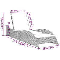 Produktbild för Solsäng med kudde grå 60x205x73 cm konstrotting
