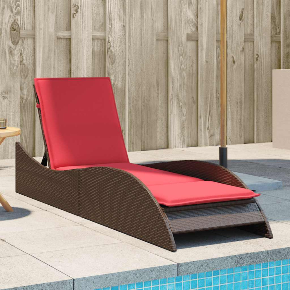 Produktbild för Solsäng med dyna brun 60x205x73 cm konstrotting