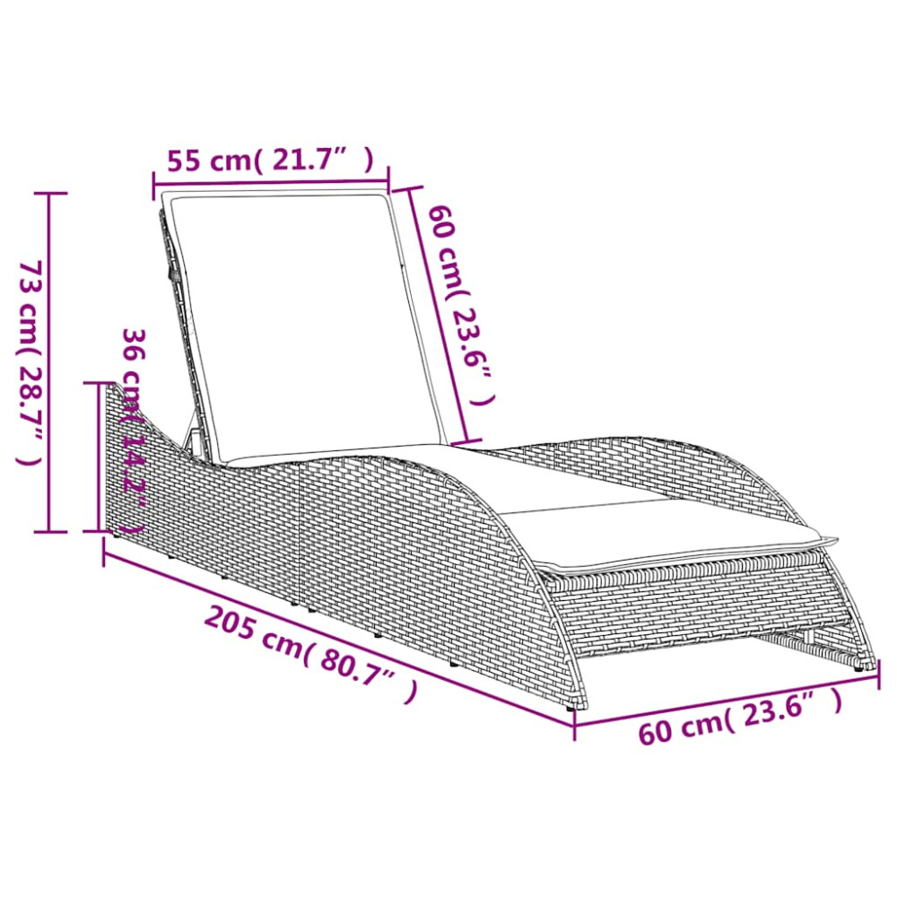 Produktbild för Solsäng med dyna brun 60x205x73 cm konstrotting