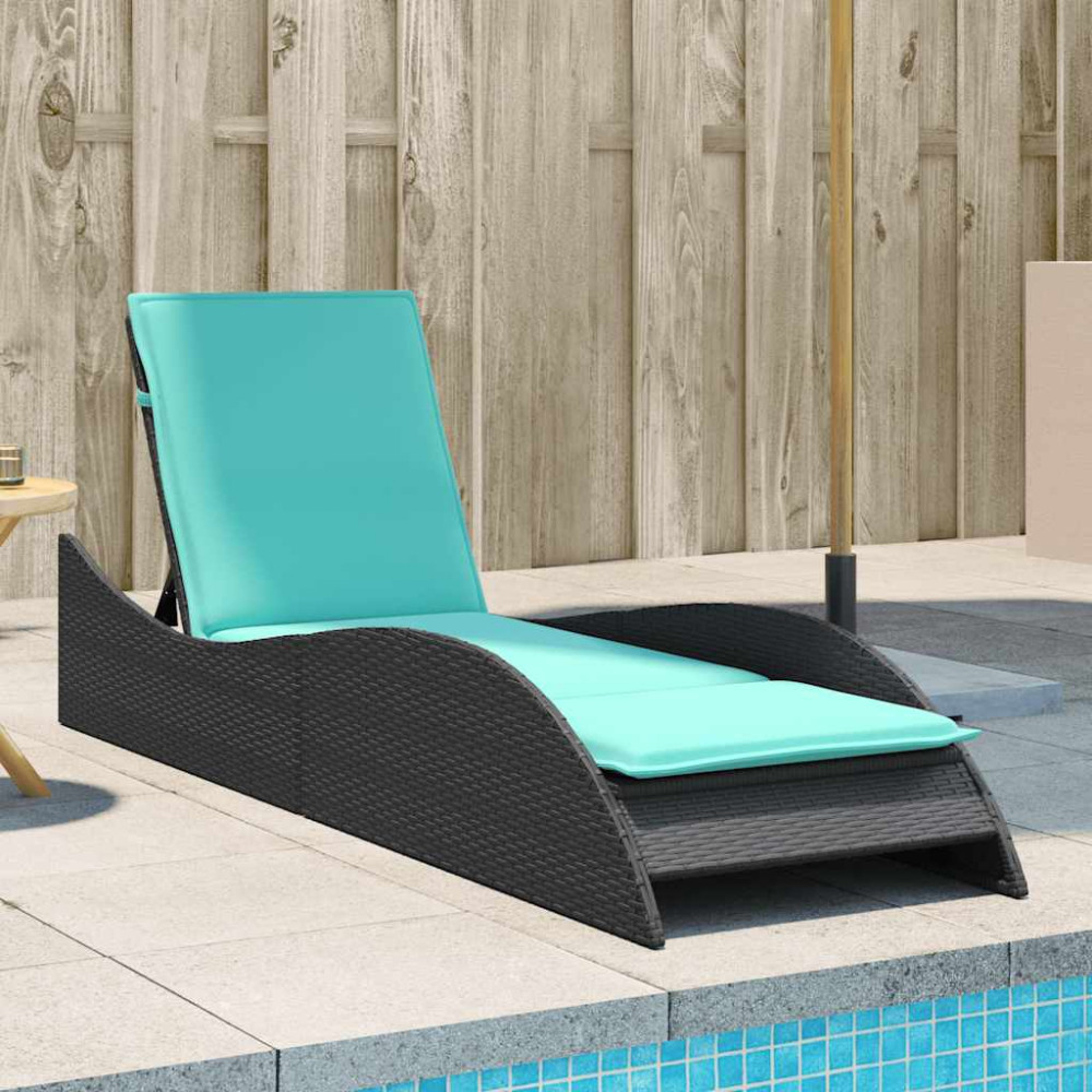 Produktbild för Solsäng med dyna svart 60x205x73 cm konstrotting