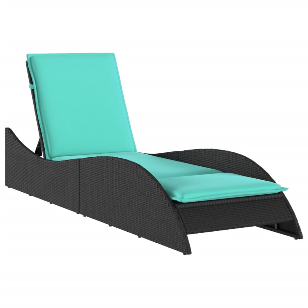 Produktbild för Solsäng med dyna svart 60x205x73 cm konstrotting