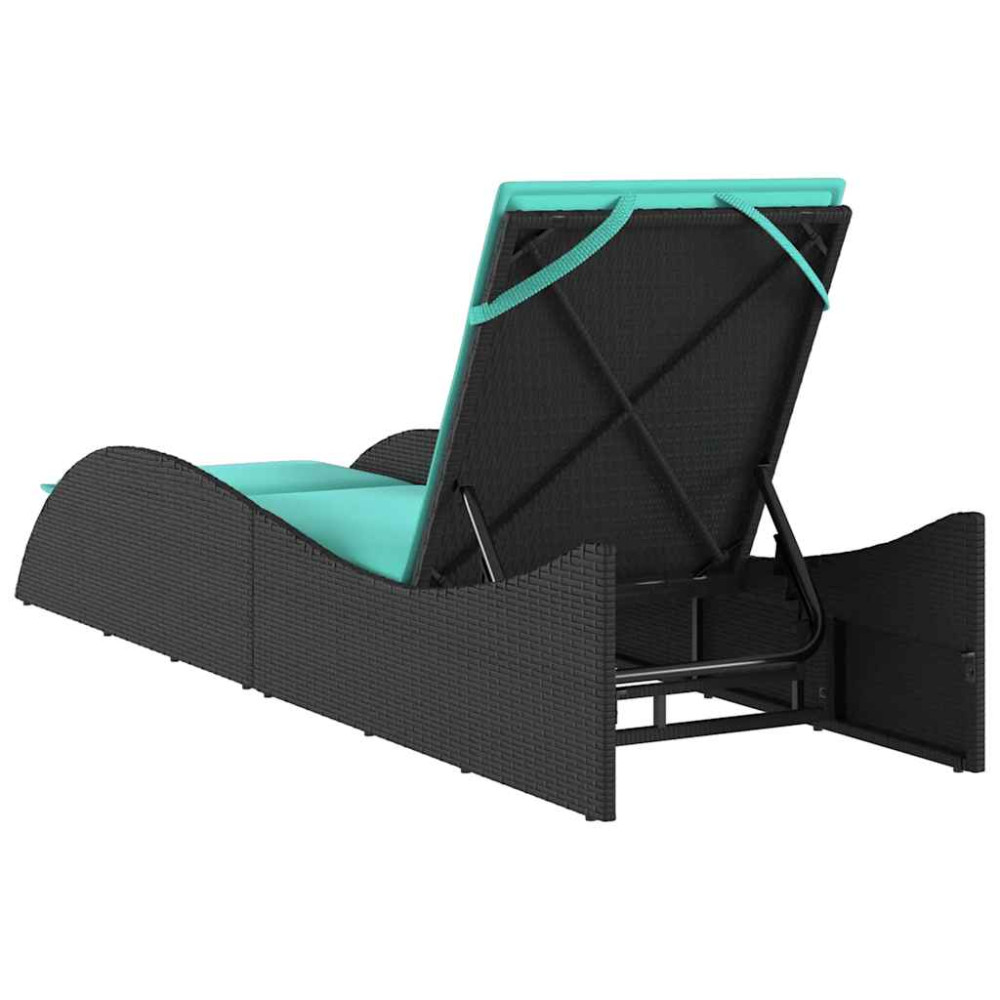 Produktbild för Solsäng med dyna svart 60x205x73 cm konstrotting
