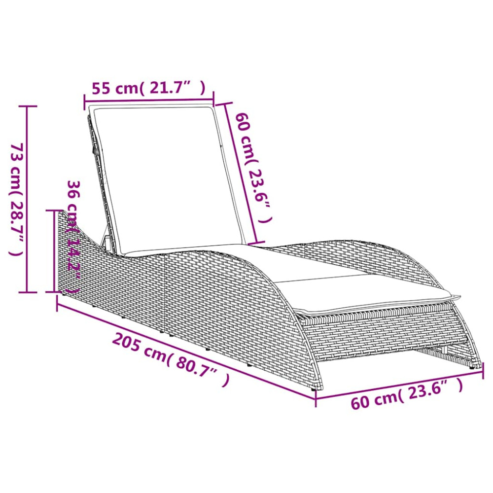 Produktbild för Solsäng med dyna svart 60x205x73 cm konstrotting