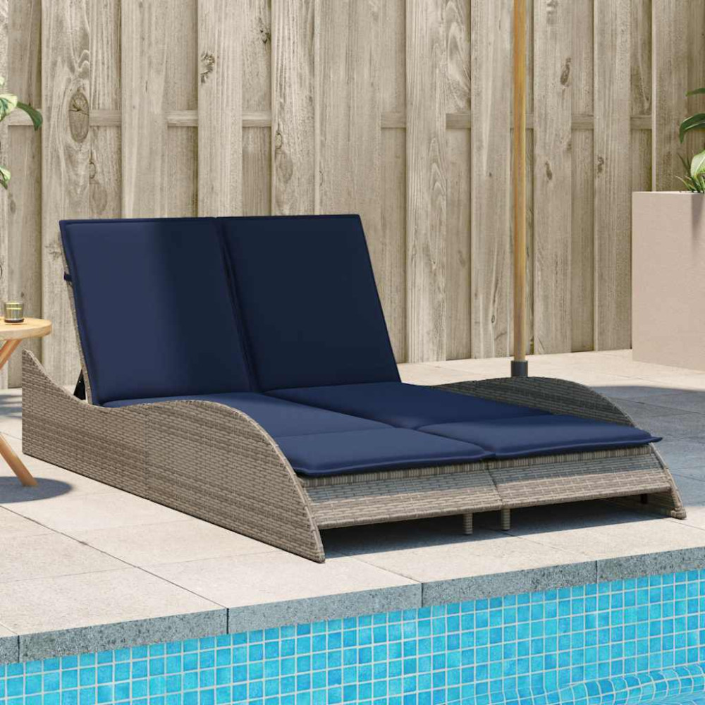 Produktbild för Solsäng med kuddar grå 114x205x73 cm konstrotting