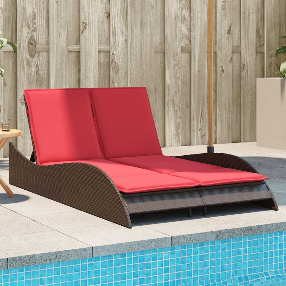 Produktbild för Solsäng med dynor brun 114x205x73 cm konstrotting