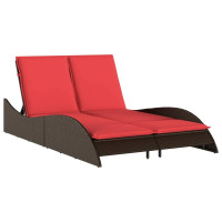 Produktbild för Solsäng med dynor brun 114x205x73 cm konstrotting