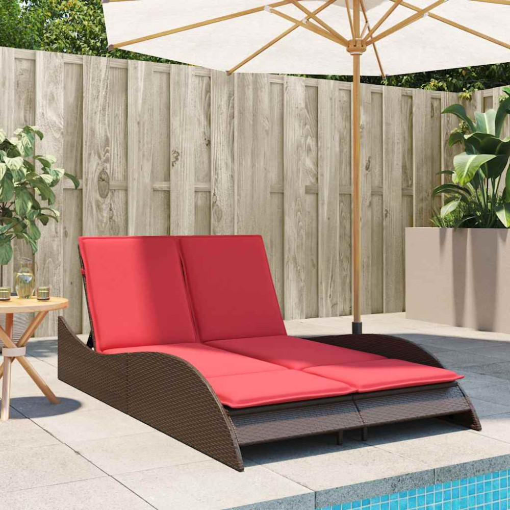 Produktbild för Solsäng med dynor brun 114x205x73 cm konstrotting