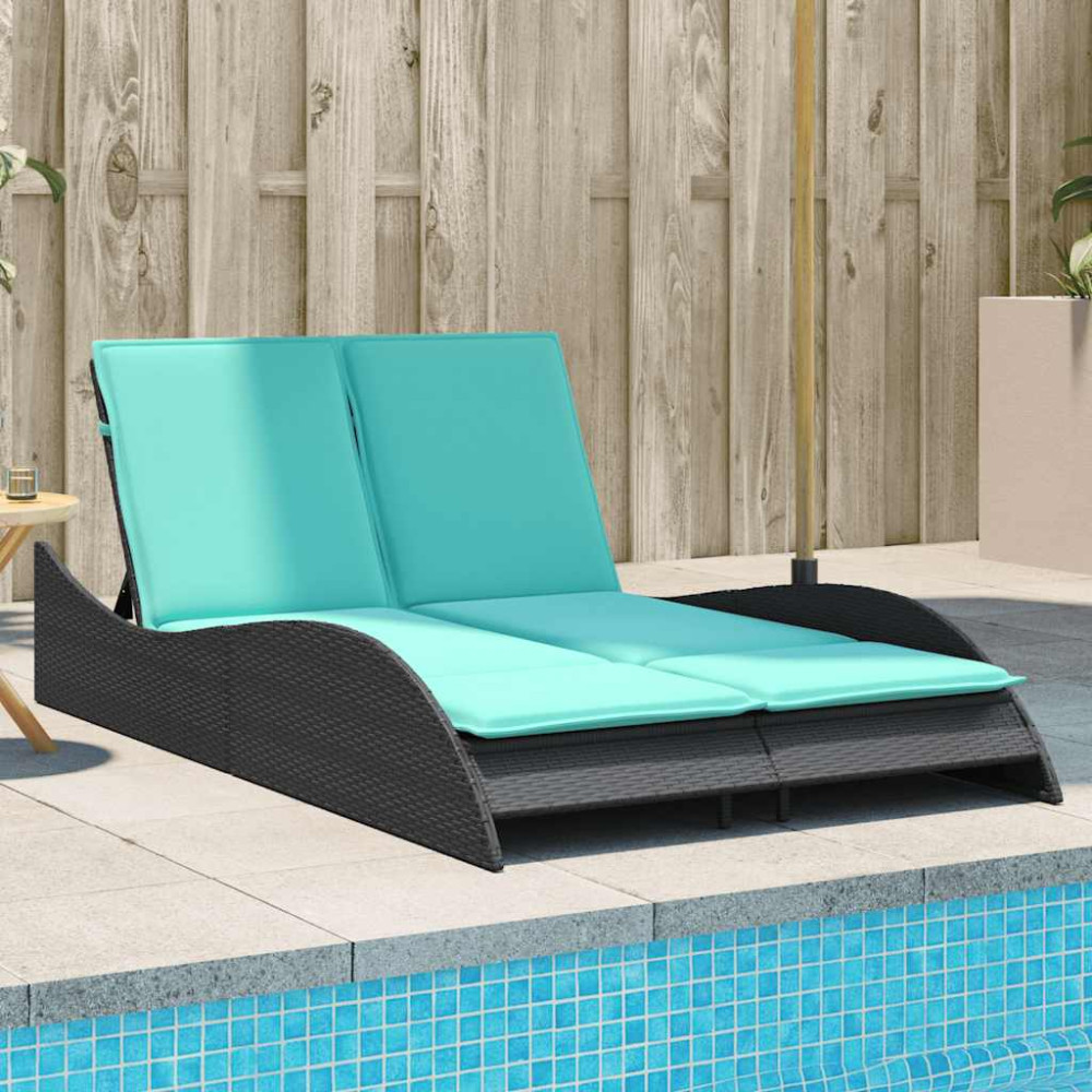 Produktbild för Solsäng med dynor svart 114x205x73 cm konstrotting