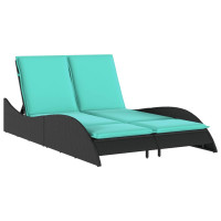 Produktbild för Solsäng med dynor svart 114x205x73 cm konstrotting