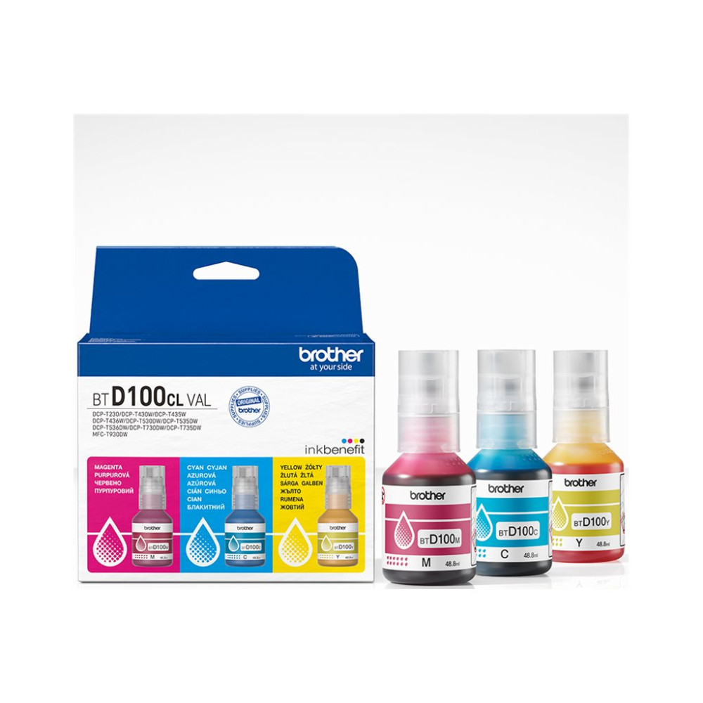 Produktbild för Brother BTD100CL Value Pack - 3-pack - hög kapacitet - gul, cyan, magenta - original - påfyllnadsbläck