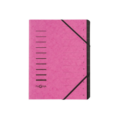 Pagna Pagna Office - klassifikationsmapp - 12 delar - för A4 - tabbad - mörkrosa
