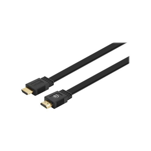 Manhattan Manhattan HDMI Cable with Ethernet (Flat), 4K@60Hz (Premium High Speed), 10m, Male to Male, Black, Ultra HD 4k x 2k, Fully Shielded, Gold Plated Contacts, Lifetime Warranty, Polybag - HDMI-kabel med Ethernet - 10 m