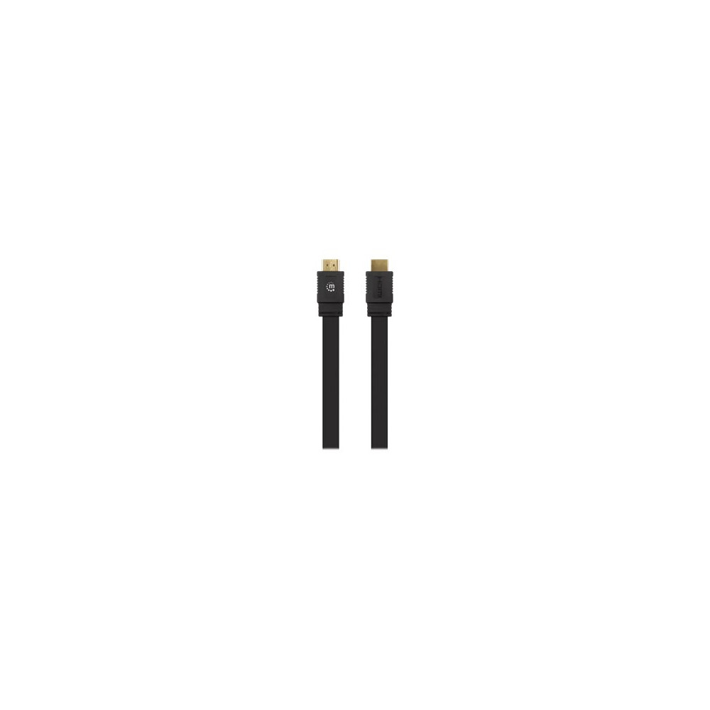 Produktbild för Manhattan HDMI Cable with Ethernet (Flat), 4K@60Hz (Premium High Speed), 10m, Male to Male, Black, Ultra HD 4k x 2k, Fully Shielded, Gold Plated Contacts, Lifetime Warranty, Polybag - HDMI-kabel med Ethernet - 10 m
