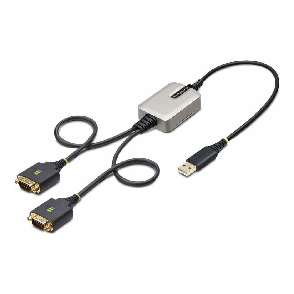 Produktbild för StarTech.com 2ft (60cm) 2-Port USB to Serial Adapter Cable, Interchangeable DB9 Screws/Nuts, COM Retention, USB-A to DB9 RS232, FTDI, Level-4 ESD Protection, Windows/macOS/ChromeOS/Linux - Rugged TPE Construction (2P1FFC-USB-SERIAL) - USB / seriell kabel 