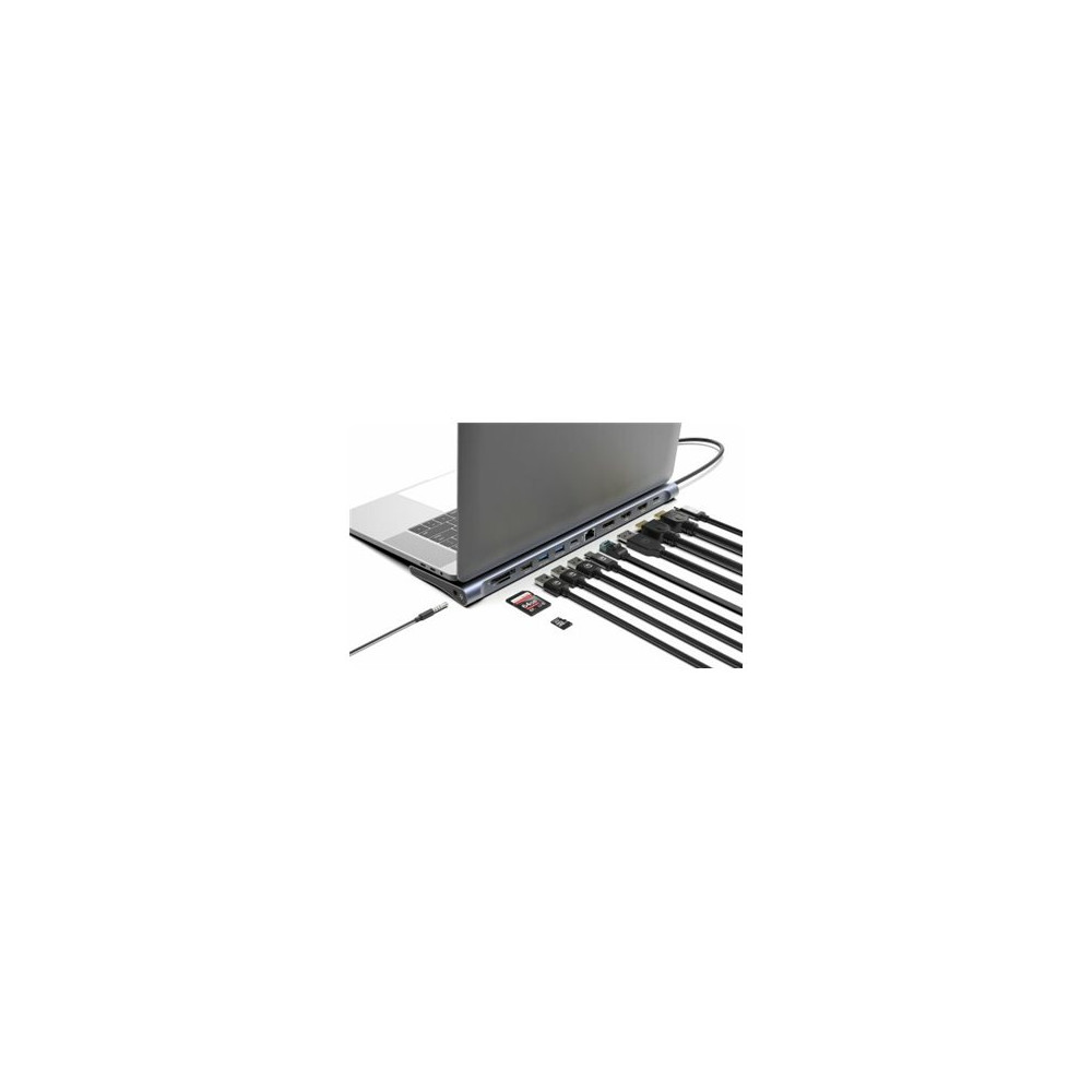 Produktbild för Manhattan 12-in-1 - dockningsstation - USB-C 3.2 Gen 1 - 2 x HDMI, DP - 1GbE